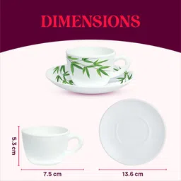 larah by borosil Pack of 12 Opalware Bamboo Leaves 140 ml Opalware Cup and Saucer Set image 3