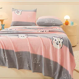 JC HOME Peach-Coloured & Grey Cartoon Characters 150 TC King Bedsheet with 2 Pillow Covers image 3
