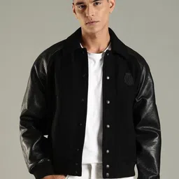 Tommy Hilfiger Men Spread Collar Solid Varsity Jacket-image-42