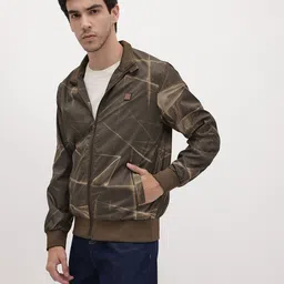 The Roadster lifestyle Co. Abstract Printed Mock Collar Bomber Jacket image 5