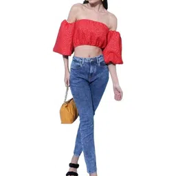YANA FASHION Print Off-Shoulder Puff Sleeve Crop Top-picture-12