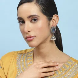 Biba Artificial Stones Studded & Beaded Dome Shaped Jhumkas image 3