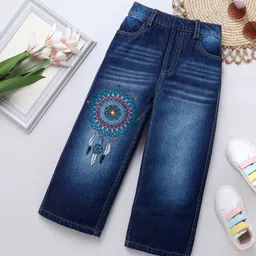 Naughty Ninos Girls Comfort Flared Light Fade Embroidered Jeans-picture-28