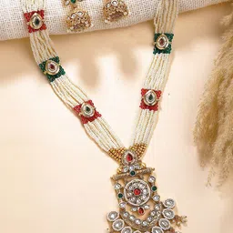 KARATCART Gold-Plated Kundan-Studded & Beaded Jewellery Set-picture-11