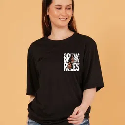 Kushi Flyer Women Typography Printed Round Neck Cotton Oversized T-shirt-image-72