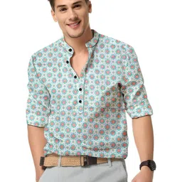ISUEL FAB Beige Cotton Spread Collar Striped Shirts-picture-17