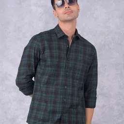 Crimsoune Club Men Smart Spread Collar Tartan Checked Cotton Slim Fit Casual Shirt-image-96