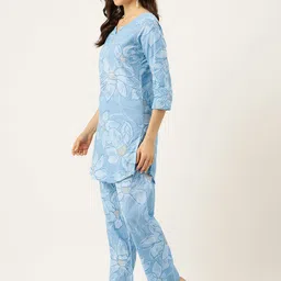 FERANOID Floral Printed Pure Cotton Tunic with Trousers Co-Ords image 3