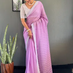 Mitera Striped Zari Pure Georgette Saree image 3