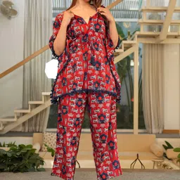 Aujjessa Printed Pure Cotton Maternity Feeding Kaftan Top & Trousers image 4