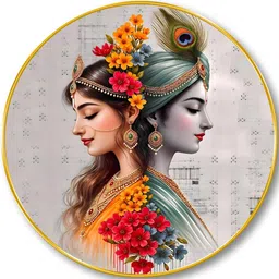 Livin'luxe Blue & Yellow Radha Krishna Wall Art 20" x 20" image 3