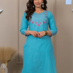 AUZAAI COLLECTION Selection Of 2 Floral Yoke Design Thread Work Pure Cotton Kurtas-image-66