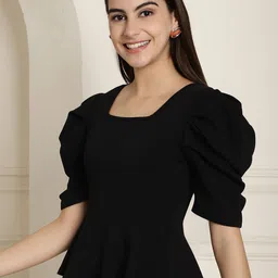 Tromko Women Pack Of 2 Solid Peplum Puff Sleeve Regular Lenth Top image 4