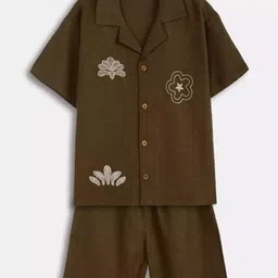 aon fashion Boys Embroidered Pure Cotton Shirt With Shorts-picture-42