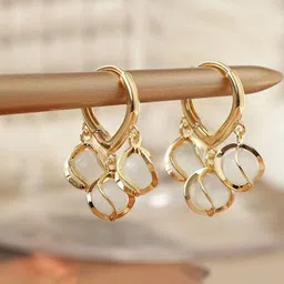 Zaphariq Gold-Plated Artificial Beaded Korean Spherical Hoop Earrings-picture-23
