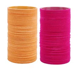 Guddan Set of 96 Peach & Rani Metal Velvet Bangles-image-5