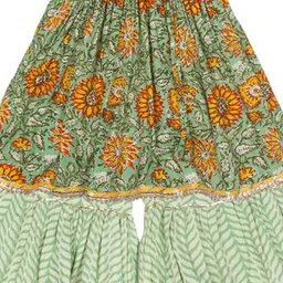 AATYA KIIDS Girls Floral Printed Regular Gotta Patti Pure Cotton Kurta with Sharara image 5