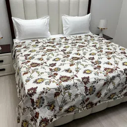 Pure Decor Comfy White Floral Printed 233 GSM Microfiber AC Room Double King Bed Comforter image 1
