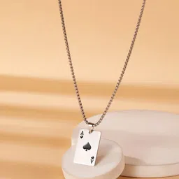 KPOP Men Stainless Steel Silver-Plated Geometric Pendant With Chain-picture-37