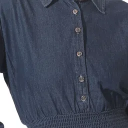 CEFALU Roll-Up Sleeves Denim Shirt Style Crop Top image 4