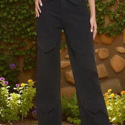 KATLINE Women Smart Regular Fit Mid-Rise Light Fade Stretchable Cargo Styles Jeans-image-86