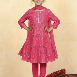 Biba Girls Floral Printed Regular Pure Cotton Kurta with Trousers & With Dupatta-picture-40