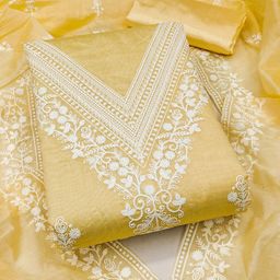 MANVAA Floral Embroidered Thread Work Chanderi Cotton Unstitched Dress Material-picture-22