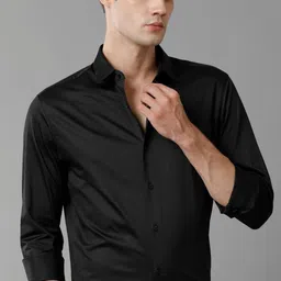 The Collection Men Classic Slim Fit Solid Spread Collar Satin Formal Shirt image 1