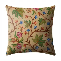 CASABLEU Beige & Green 2 Pieces Floral Embroidered Square Cushion Covers image 4