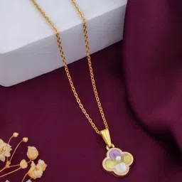 Birado Jewellery Set Of 2 Stainless Steel Gold-Plated Enamelled Pendants With Chain image 3