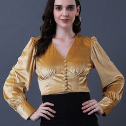 ANVI Be Yourself Women Puff Sleeve Velvet Crop Top-picture-43