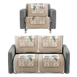 Kuber Industries Brown & White Printed Velvet Sofa Cover image 4