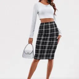 JINJIN FASHION Checked Pencil Knee-Length Skirts image 5