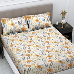 Myntra Elegant Homes Beige & Orange Floral 300 TC King Bedsheet Set 2.50 m x 2.25 m-picture-39