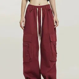 LULU & SKY Women Loose Fit High-Rise Easy Wash Cargos Trousers-picture-21