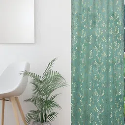 GEET CREATIONS Blue & Gold Self Design Room Darkening Long Door Curtain-image-81