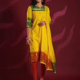 DIVASTRI Woven Design Straight Kurta With Dupatta-image-42