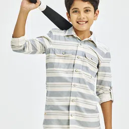 NO MONDAYS Boys Relaxed Spread Collar Striped Cotton Casual Shirt-picture-51
