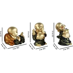 Aura Set of 3 Gold-Toned Laughing Monk Idol Showpiece image 3