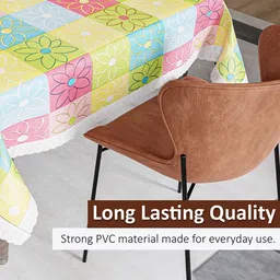 Kuber Industries Yellow & Green Floral Printed Waterproof 4-Seater Table Cover image 2