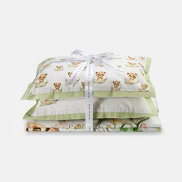 THE BABY TRUNK White & Green Cartoon Characters Egyptian Cotton 4 Piece Crib Superfine Bedding Set image 2