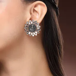 ZENEME Gold Plated Temple Coin Mirror Studded Oxidised Studs image 5