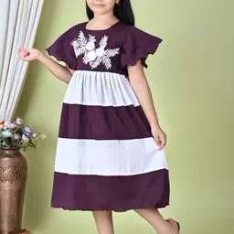 Z star fashion Colourblocked Print Flared Sleeve Applique Fit & Flare Dress image 4