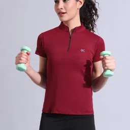 HRX by Hrithik Roshan Women Polo Collar Applique Slim Fit T-shirt-picture-25