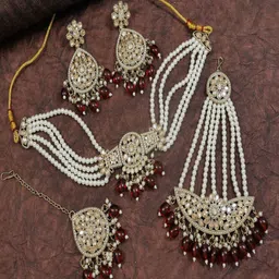 sga fashion Traditional Women Pearl & Kundan Choker Necklace Set with Earrings-picture-24