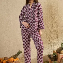 SANSKRUTIHOMES Women Geometric Printed Pure Cotton Night suit-image-36