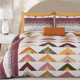 Aura White & Purple Ethnic Motifs 210 TC Queen Bedsheet with 2 Pillow Covers image 4