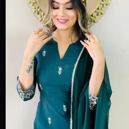 ANJANA NX Women Teal Viscose Rayon Embroidered Kurta Sets image 2