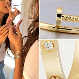 DressBerry Set Of 2 Gold-Plated American Diamond Studded Anti-Tarnish Kada Bracelet image 5