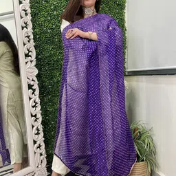 KALINI Women Bandhani Regular Kurta with Trousers & With Dupatta image 4